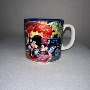 Vintage 1987 Disney MGM Studios Club Daisy Mickey Minnie Goofy Mug Blue White
